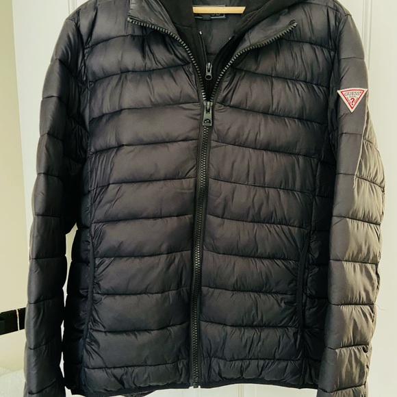 Black GUESS Men's Hooded Puffer Jacket size XL - Picture 3 of 4